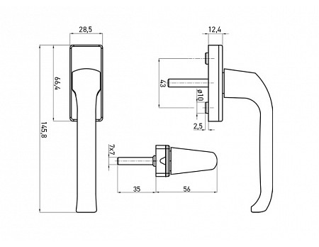 Klika okenní hliníková 7/35 imitace NEREZ F9