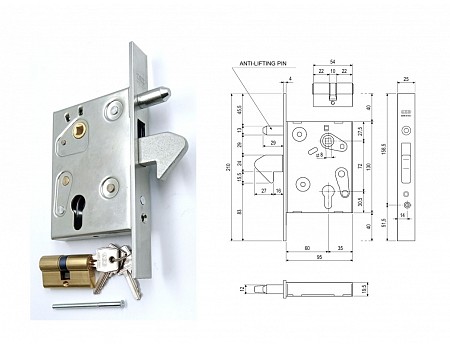 Zámek AGB 72/95 s hákem+trn dorn 60mm,čelo 25mm BZN  B008596015 + vložka 27/27