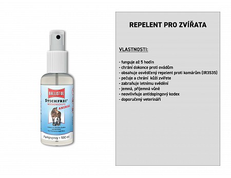 Repelent proti komárům a klíšťatům pro zvířata, pumpovací sprej 100 ml, BALLISTOL 26833