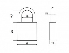 OVÁL 38 modrý visací zámek 2538 3kl.