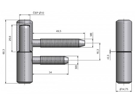 Zav.dveř. 60/10 M8/50 M8/34.5  žlutý Zn č.96150510
