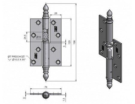 Závěs dveřní rovný UR 120 Ms''L'' č.94570800