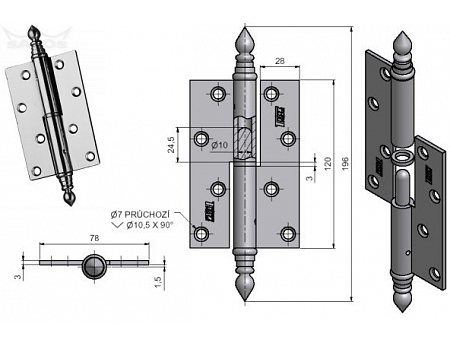 Závěs dveřní rovný UR 120 Ms''P'' č.94560800