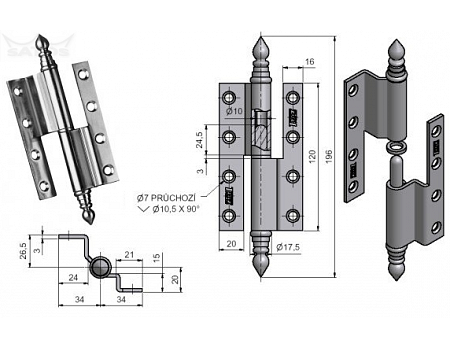 Závěs dveřní lomený UR 120 Ms''L'' 94770800
