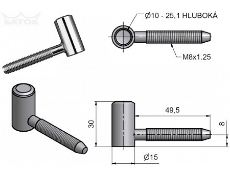 Závěs dveřní 60/10 VD M8 Ni SATEN 96068D00