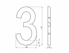 Číslice "3" na dveře NZ 75mm Bronz