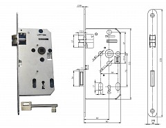 Zámek zadlabací, klíč D2255 P-L 72/55/80,čelo 20mm FABDOS