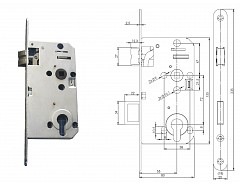 Zámek zadlabací, FAB D2155 P-L 72/55/80,čelo 20mm FABDOS