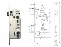 Zámek zadlabací, FAB C3145 P-L 90/45/63,čelo 20mm FABDOS