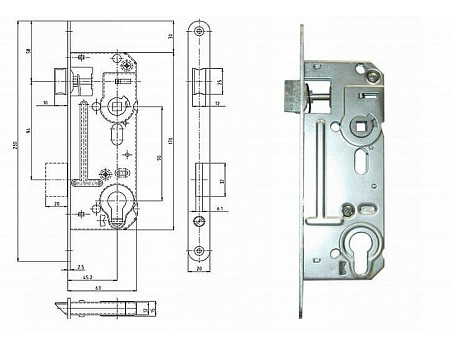 Zámek vložkový 02-06  BZn P-L 90/60
