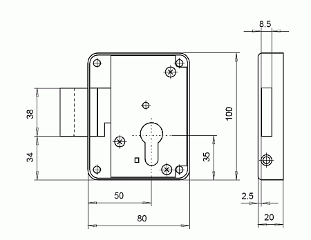 Zámek TITAN 820 "L" hl.80/50 přídavný zámek se závorou (vrchní)