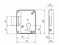 Zámek TITAN 820 "L" hl.80/50 přídavný zámek se závorou (vrchní)