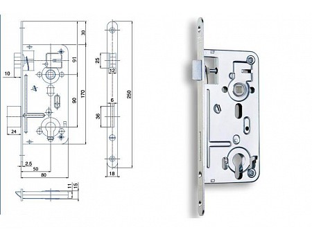 Zámek 24027C PP P-L BZN 25KS (čelo 18) PROTIPOŽÁRNÍ