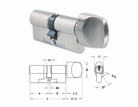 Vložka EVVA G330 31+36K + knoflík FK Ni 5kl