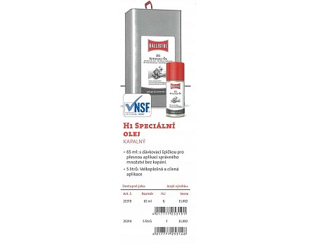 H1 Speciální olej s dávkovací špičkou, 65 ml 25319 NSF-H1.143097 BALLISTOL