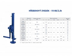 15-00/2.5t zdvih 345mm hřebenový zvedák